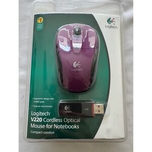 Logitech V220 Cordless Optical Mouse for Notebooks Ergonomic (Purple) NEW